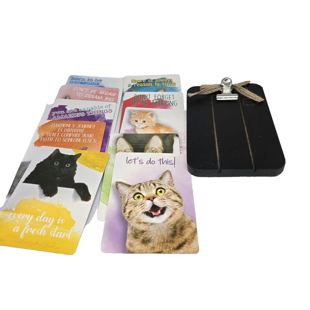 10 Hilarious Cat Motivational Cards with Clipboard Magnet Holder Set C